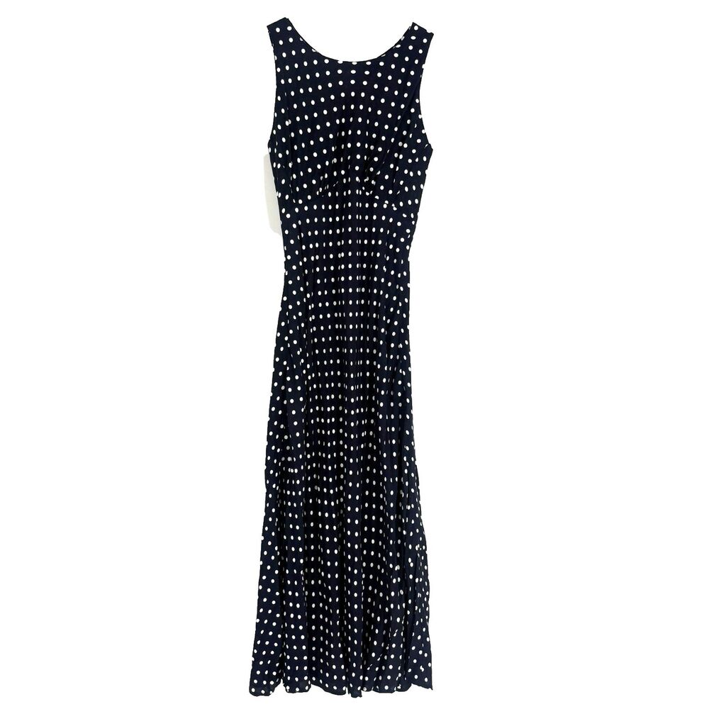 Vintage Karen Alexander Dress Blue Polka Dot 90s Y2k Maxi Rockabilly Retro Sz 6